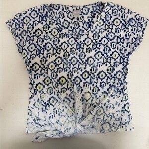 Chico's Blue and Yellow Floral Short Sleeve Top